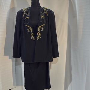 Albert Nipon Evening Skirt Suit, Black with gold embellishments Size 20W